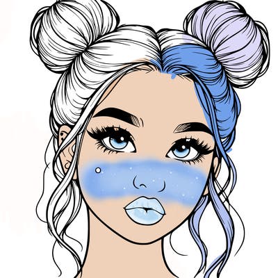 realistic girl with two buns on her hair and lips