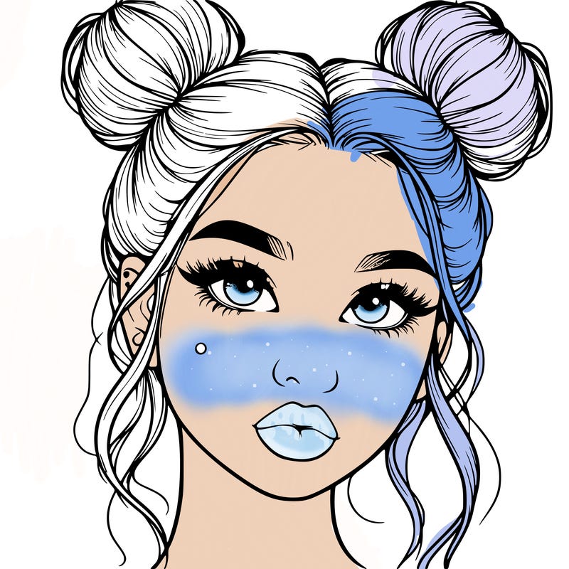 realistic girl with two buns on her hair and lips