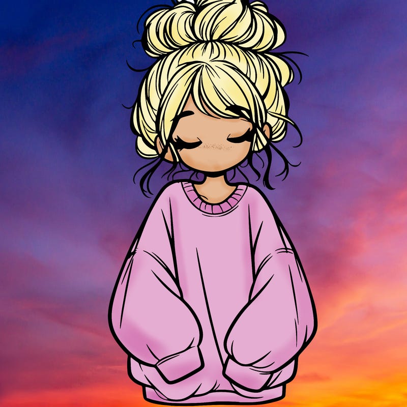 girl with baggy sweatshirt and messy bun