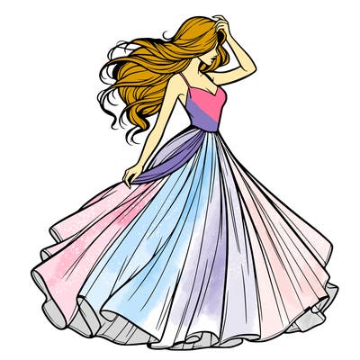 realistic woman with dress flowing in the wind