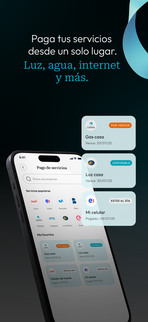 Smartphone mostrando la pantalla de pago de facturas de la app iO para servicios públicos