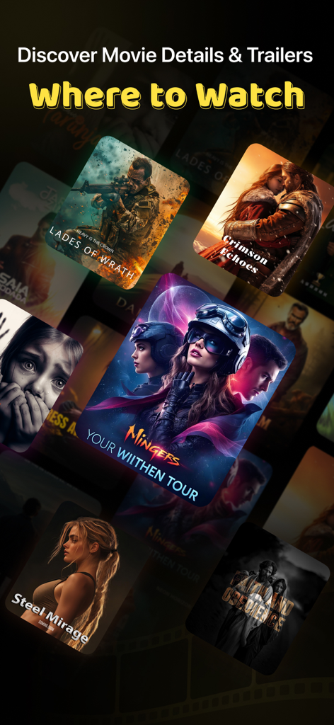 MovieBox Pro: Movies, TV Shows - Movie posters collage in MovieBox Pro app showing movie details and trailers discovery