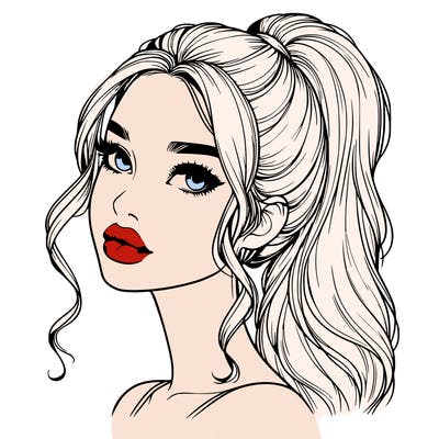realistic girl with a ponytail on her hair and lips
