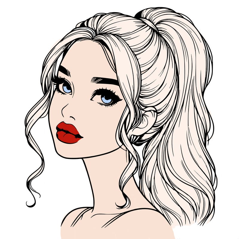 realistic girl with a ponytail on her hair and lips