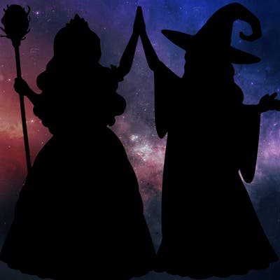 detailed realistic split of a princess and a witch