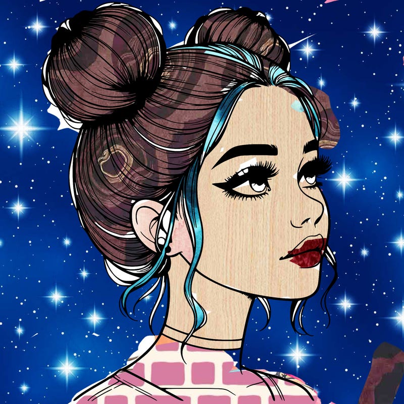 realistic girl with buns on the top of her head