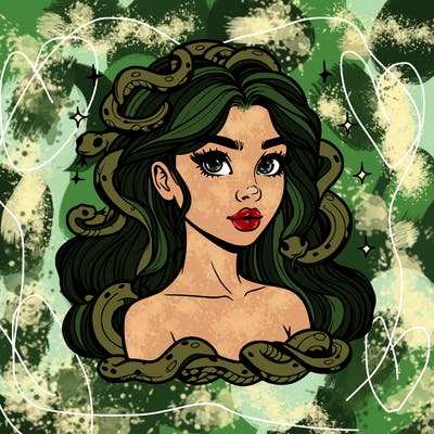 realistic girl with snakes as hair