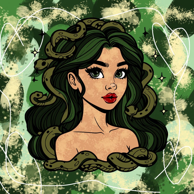 realistic girl with snakes as hair