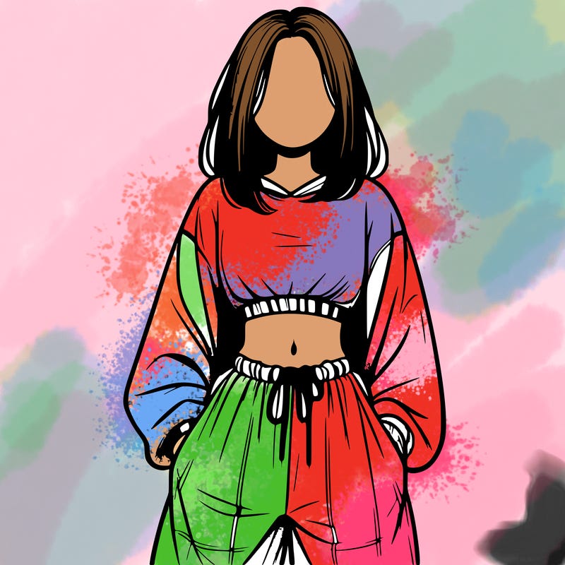 realistic girl faceless with baggy pants and a crop top