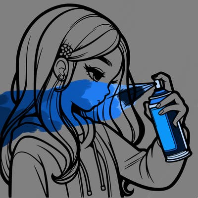 a realistic girl spray painting