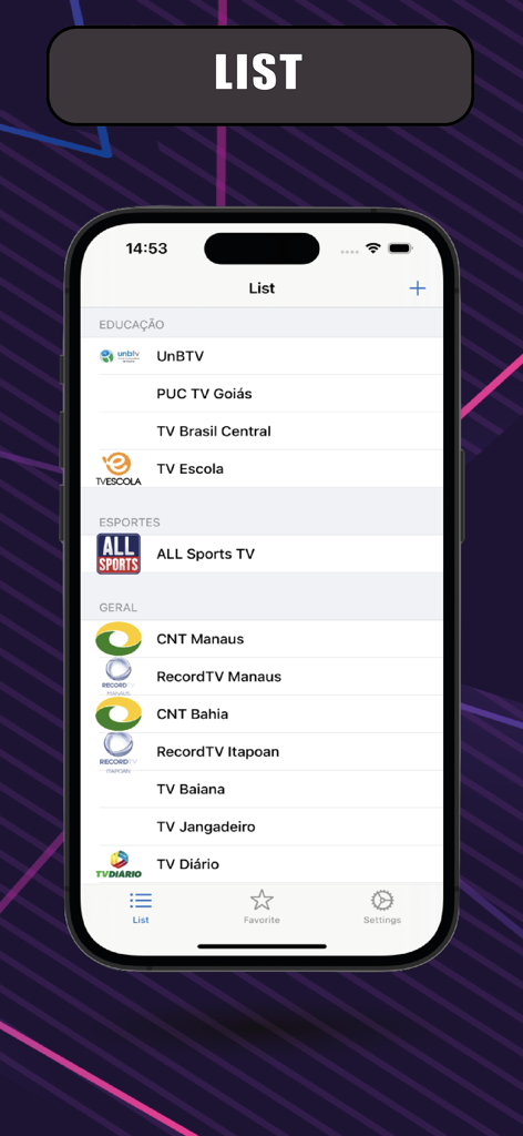 IPTV iSTB - A screenshot of the IPTV iSTB app on an iPhone showing a categorized list of TV channels including education, sports, and general categories.