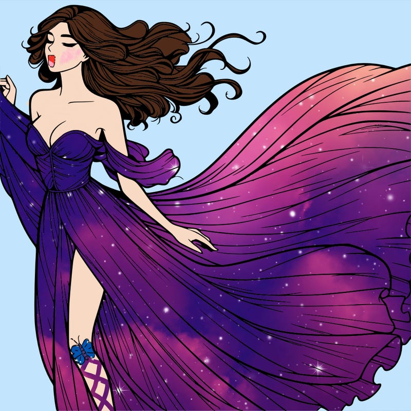 realistic woman in dress flowing the the wind