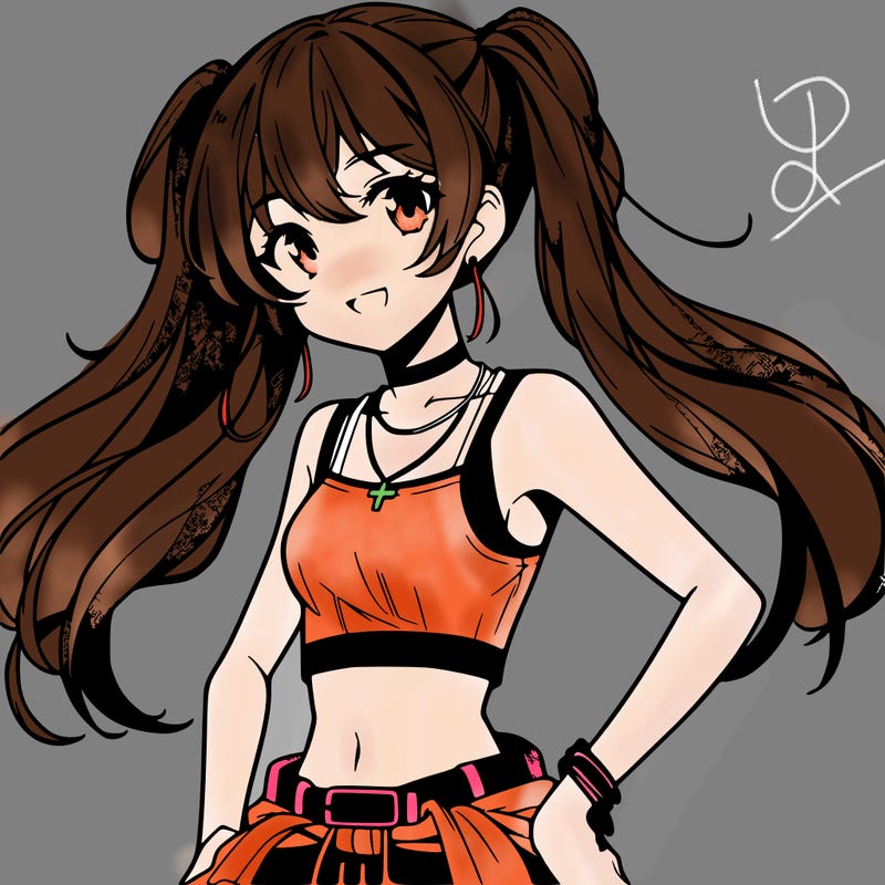 anime girl wearing crop top