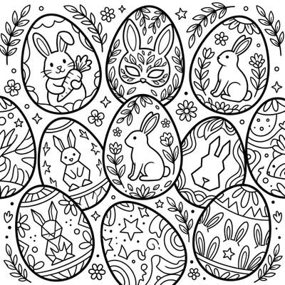 This charming coloring page features a collection of Easter eggs, each adorned with unique and adorable bunny designs. With large, clear outlines, it's perfectly crafted for seniors to enjoy a relaxing and festive coloring experience this Easter season.