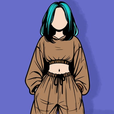 realistic girl faceless with baggy pants and a crop top