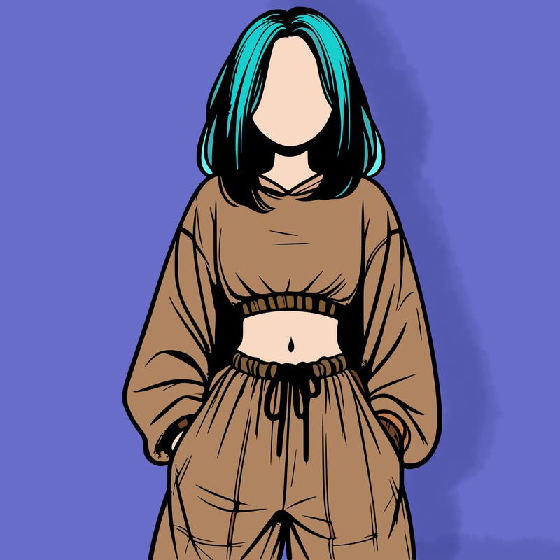 realistic girl faceless with baggy pants and a crop top