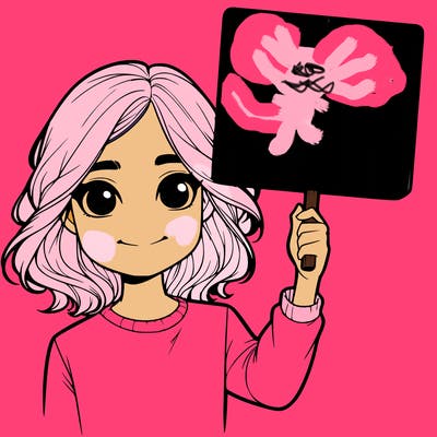 realistic girl holding up a sign