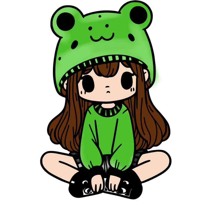 a girl wearing a frog hat and some frog socks