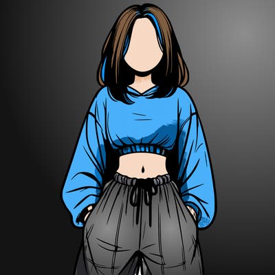 realistic girl faceless with baggy pants and a crop top