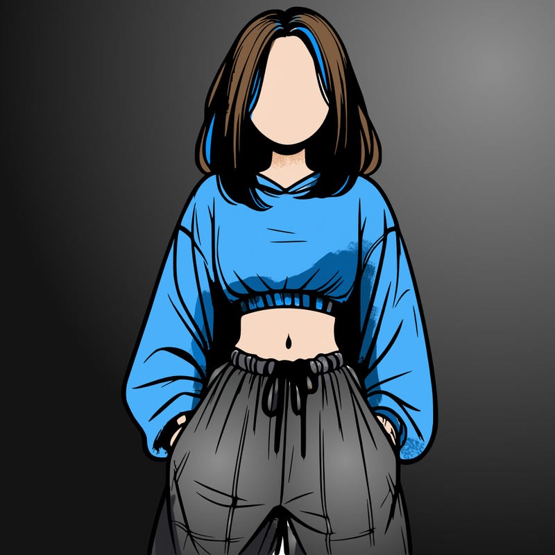 realistic girl faceless with baggy pants and a crop top