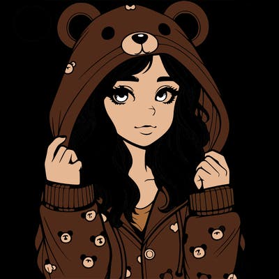 realistic girl in a animal pjs hoodie