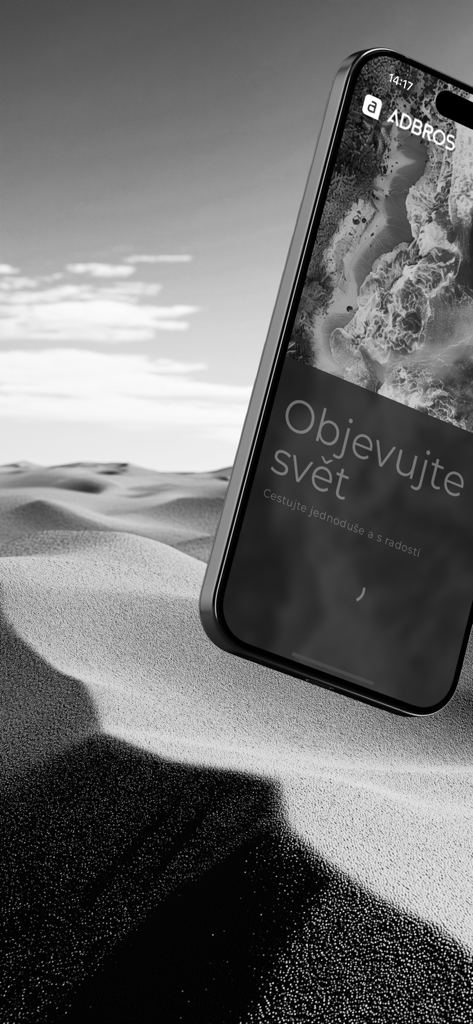 TravelApp - iPhone displaying the TravelApp welcome screen over a scenic desert background.