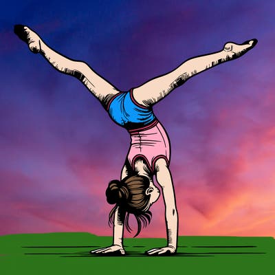 realistic gymnastic hand stand girl in four splits