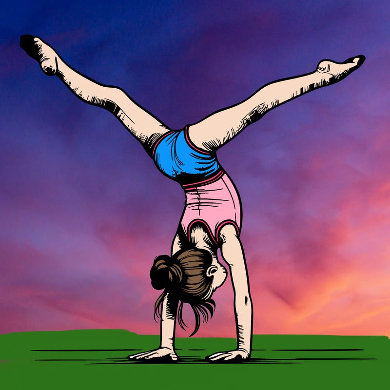 realistic gymnastic hand stand girl in four splits