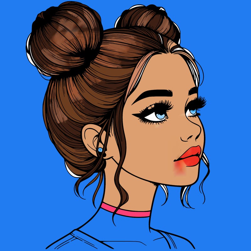 realistic girl with buns on the top of her head