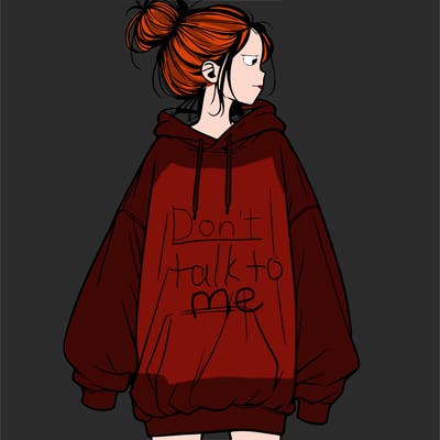 realistic girl with a oversized sweatshirt on and a bun