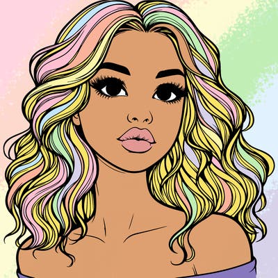 realistic girl with wavy hair and lips