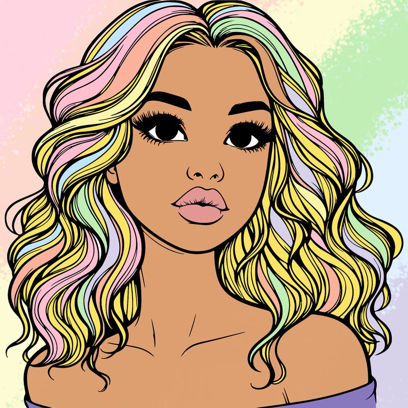 realistic girl with wavy hair and lips