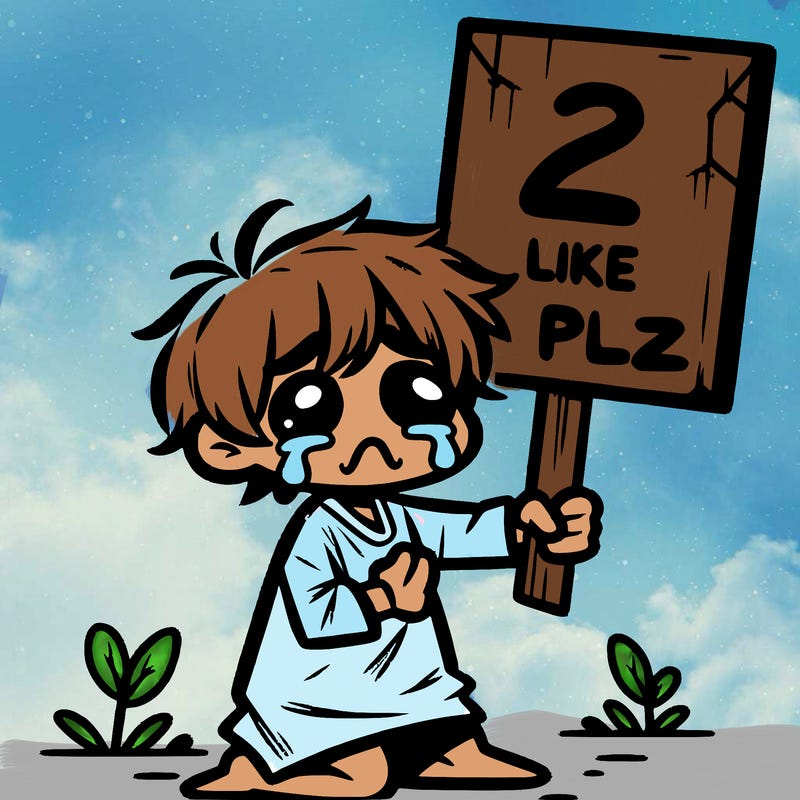 small poor toddler crying with sign that says 2 like plz