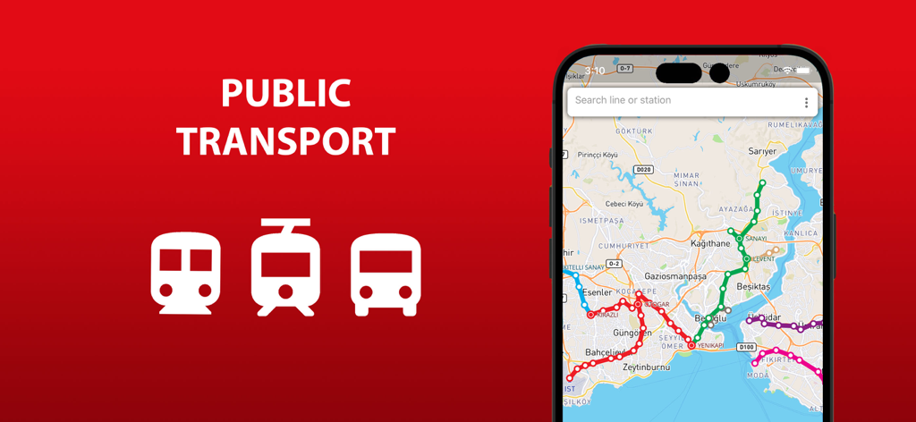 Istanbul public transport app showing a city transit map with metro and bus lines on a smartphone