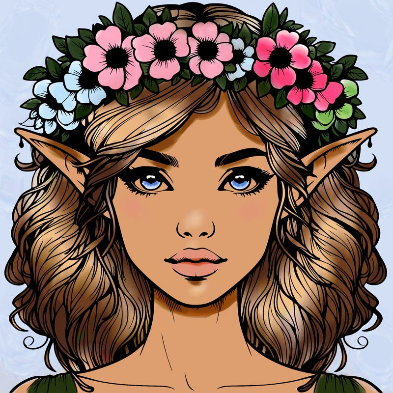 realistic female elf with flower crown