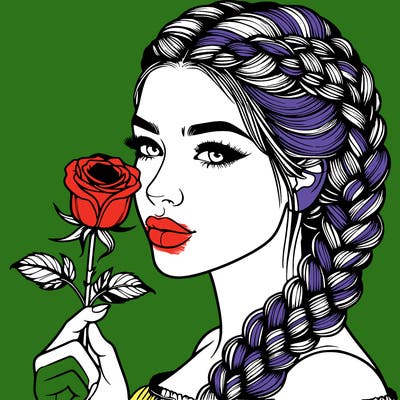 realistic woman with braids holding a single rose