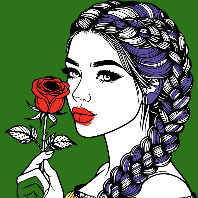 realistic woman with braids holding a single rose