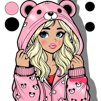 realistic girl in a animal pjs hoodie