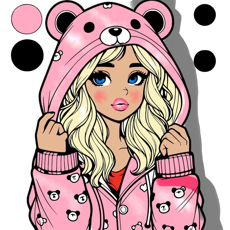 realistic girl in a animal pjs hoodie
