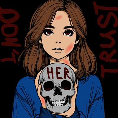 realistic girl holding a skull