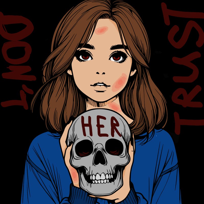 realistic girl holding a skull