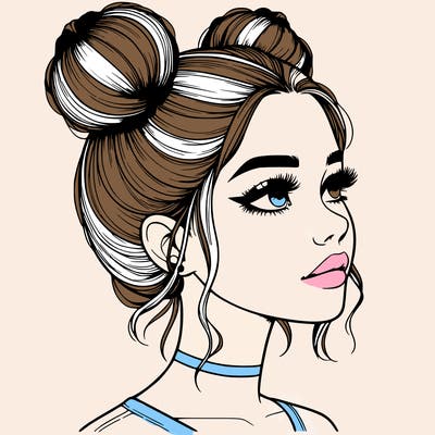 realistic girl with buns on the top of her head