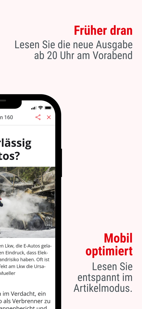Eßlinger Zeitung E-Paper - Eßlinger Zeitung E-Paper Mobile App-Bildschirm, der den Artikelmodus und den Text für den frühen Zugriff auf Deutsch anzeigt.