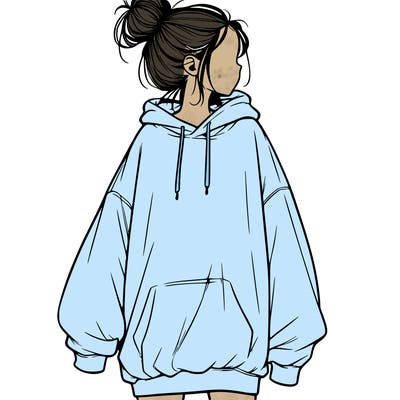 realistic girl with a oversized sweatshirt on and a bun