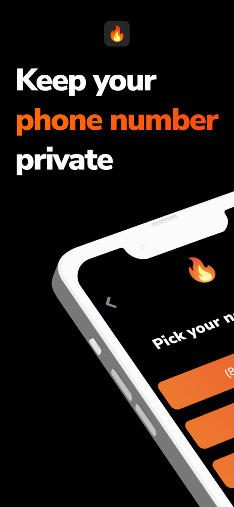 Ghost - Second Phone Number - Smartphone screen displaying the Ghost app with the text Keep your phone number private and a prompt to pick a number.