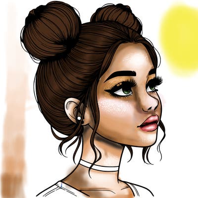 realistic girl with buns on the top of her head