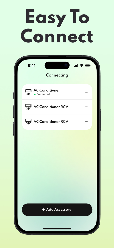 Air Conditioner: AC Controller - Pantalla de conexión fácil de la aplicación AC Controller mostrando múltiples unidades de aire acondicionado conectadas en un iPhone