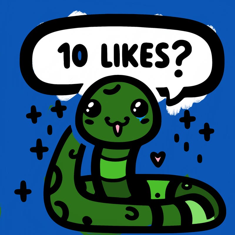 cute snake saying "10 likes?"