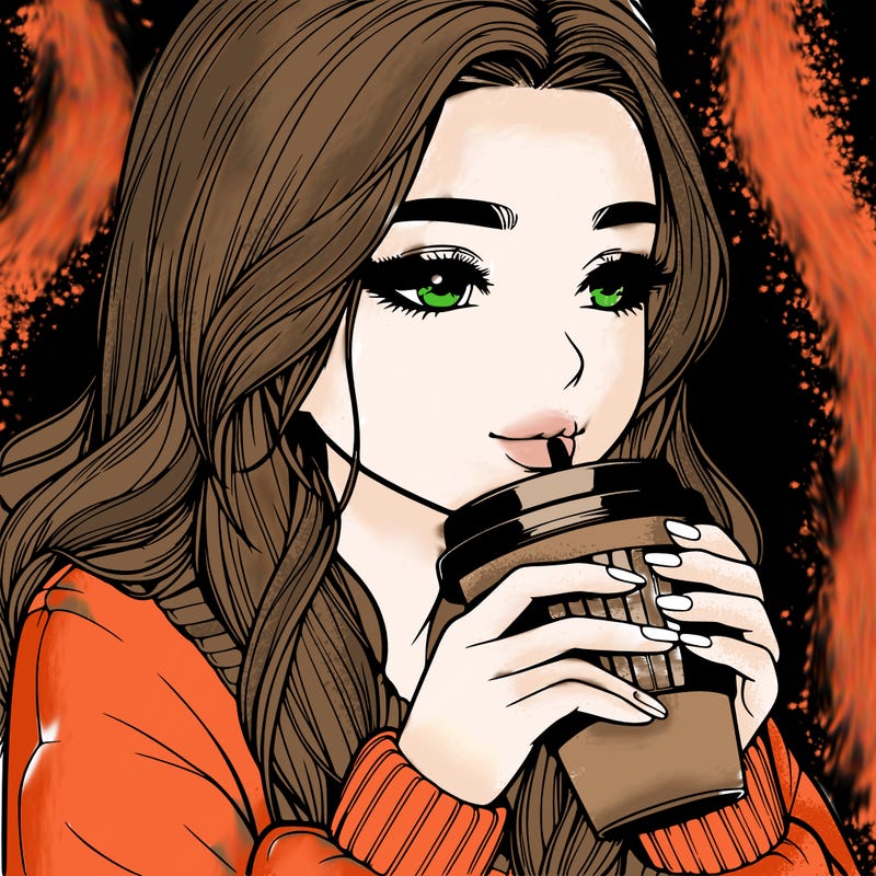 realistic girl drinking coffee