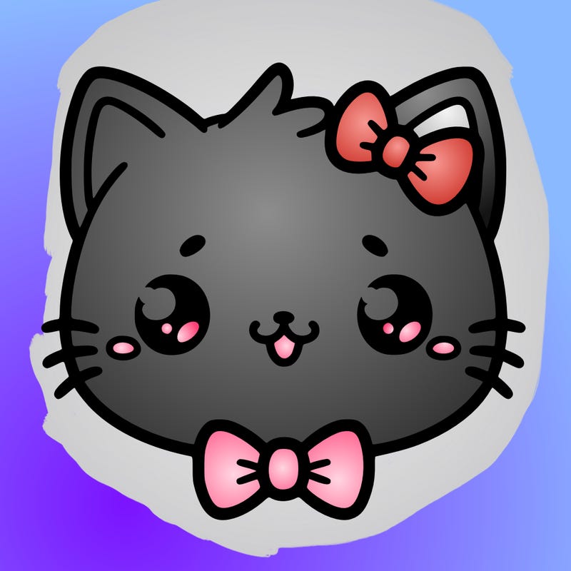kawaii cat with a bow tie hanging from his ear